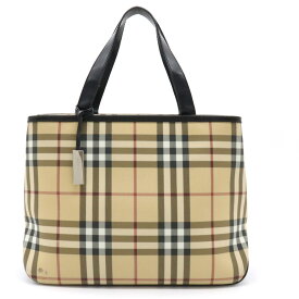 【バッグ】BURBERRY バーバリー ノバチェック チェック柄 トートバッグ ハンドバッグ PVC レザー ベージュ ブラック 黒 ボルドー 【中古】