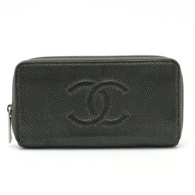 CHANEL シャネル ココマーク ラウンドファスナー 長財布 キャビアスキン レザー メタリックグレー シルバー金具 A50071 【中古】