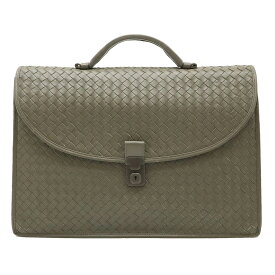 BOTTEGA VENETA ボッテガ ヴェネタ イントレチャート ビジネスバッグ ブリーフケース 書類カバン レザー グレー 170238 【中古】
