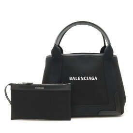 【バッグ】BALENCIAGA バレンシアガ ネイビーカバス ロゴ トートバッグ ハンドバッグ キャンバス レザー ブラック 黒 レオパード ポーチ付き 339933 【中古】