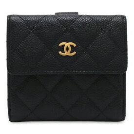 CHANEL シャネル マトラッセ ココマーク 2つ折財布 二つ折り Wホック財布 ダブルホック キャビアスキン レザー 黒 ブラック ゴールド金具 A48980 【中古】