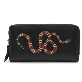 GUCCI グッチ ジップアラウンドウォレット ラウンドファスナー 長財布 スネーク 蛇 コーティングレザー ブラック 黒 レッド 451273 【中古】