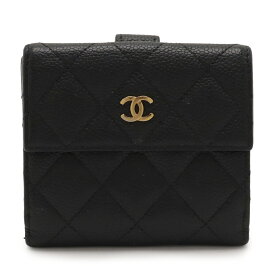 CHANEL シャネル マトラッセ ココマーク 2つ折財布 二つ折り Wホック財布 ダブルホック キャビアスキン レザー 黒 ブラック ゴールド金具 A48980 【中古】