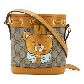 GUCCI グッチ オフィディア KAI×GUCCI GGスプリーム ミニ バケットバッグ ショルダーバッグ 巾着 EXO-KAI コラボ テディベア PVC ベージュ 660304 【中古】