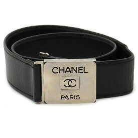 CHANEL シャネル ココマーク ベルト レザー ブラック 黒 シルバー金具 #70 【中古】