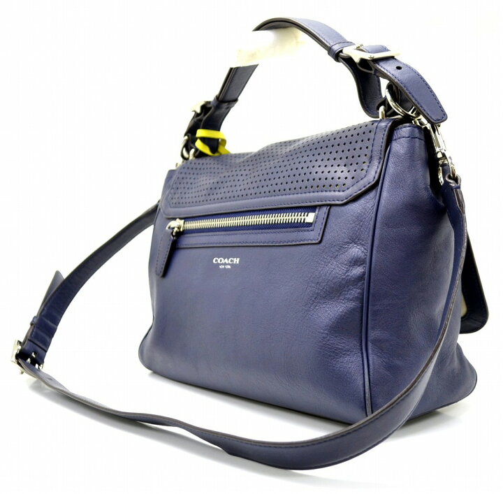 Coach ペルフォレイテッドレザーバックパック (青・シルバーバックル 