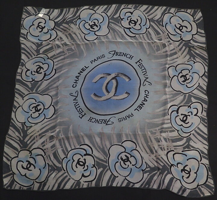楽天市場】CHANEL シャネル スカーフ シルク100% ココマーク ブルー 