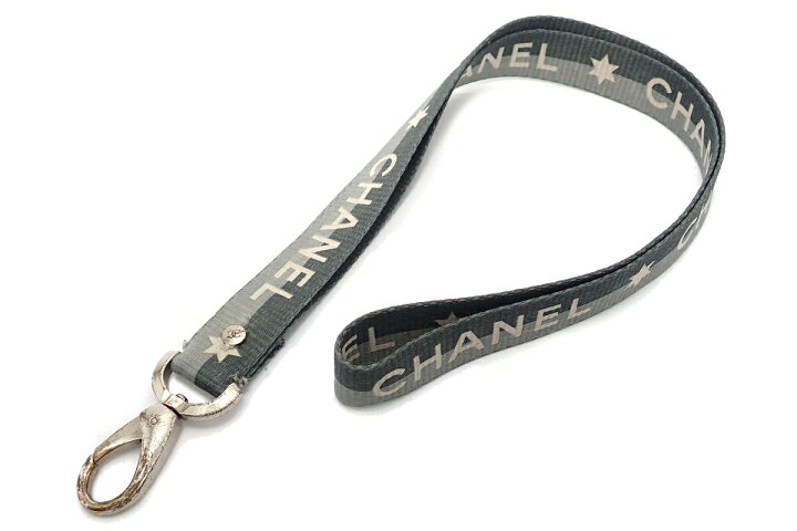 楽天市場】CHANEL シャネル ネックストラップ ロゴ ナイロン グレー系  