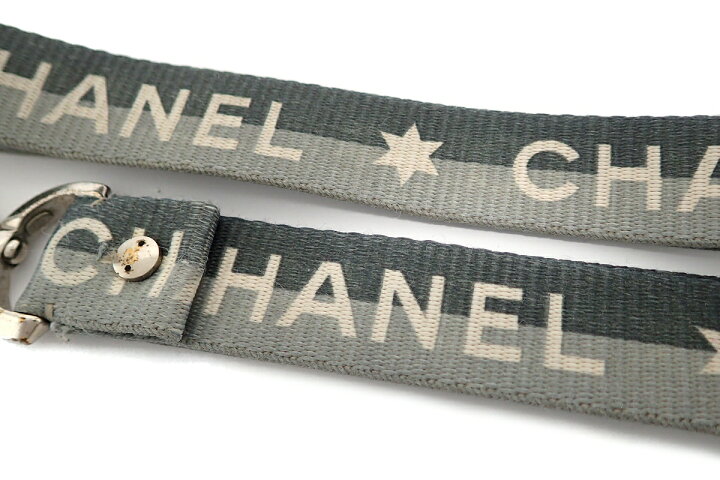 楽天市場】CHANEL シャネル ネックストラップ ロゴ ナイロン グレー系 
