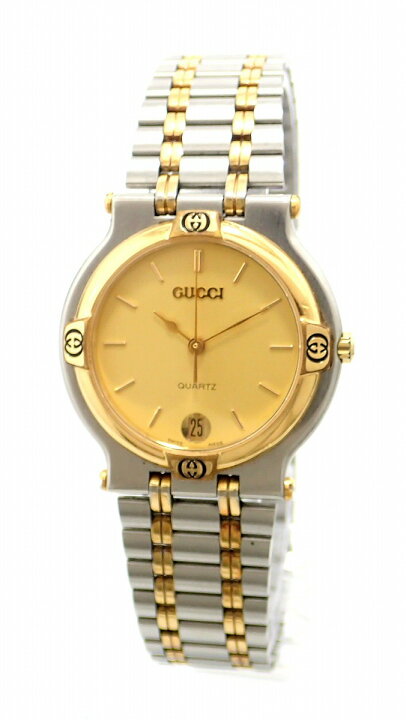 GUCCI グッチ 9000M QZ ゴールド文字盤 デイト