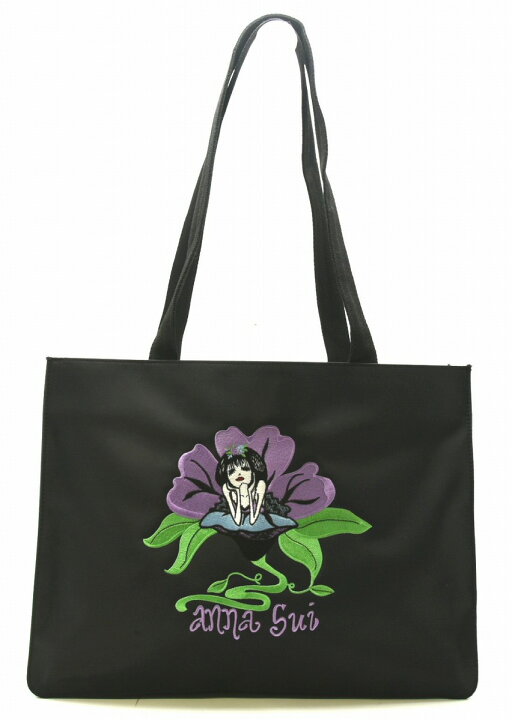 【中古】ANNA SUI(アナスイ) トートバッグ 黒×パープル
