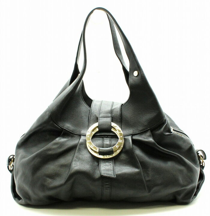 美品】BVLGARI チャンドラ ショルダーバッグ レザー 黒 ゴールド金具 
