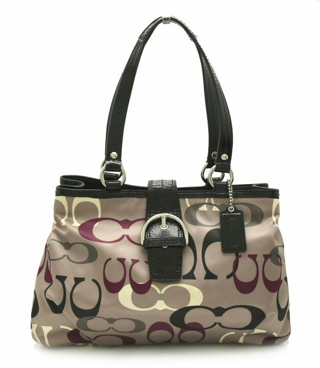 COACH ブラック シグネチャー パテントレザー キャンバス ソーホー 