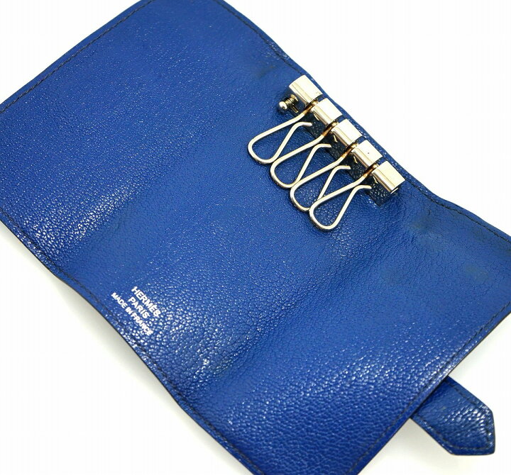 エルメス ベアン Hロゴ キーケース 4連 ブルー 青 刻印□L FM30（ほぼ 