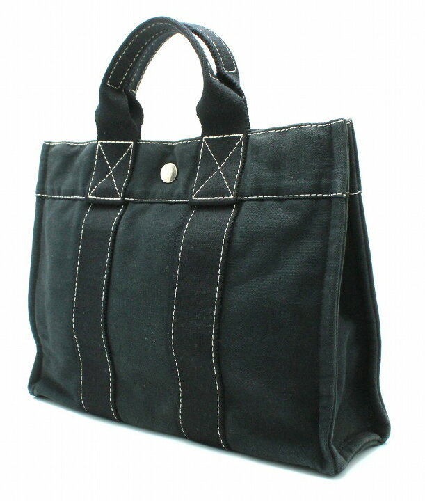 良品 HERMES 2038 トートバッグ ドーヴィル MM 黒 キャンバス