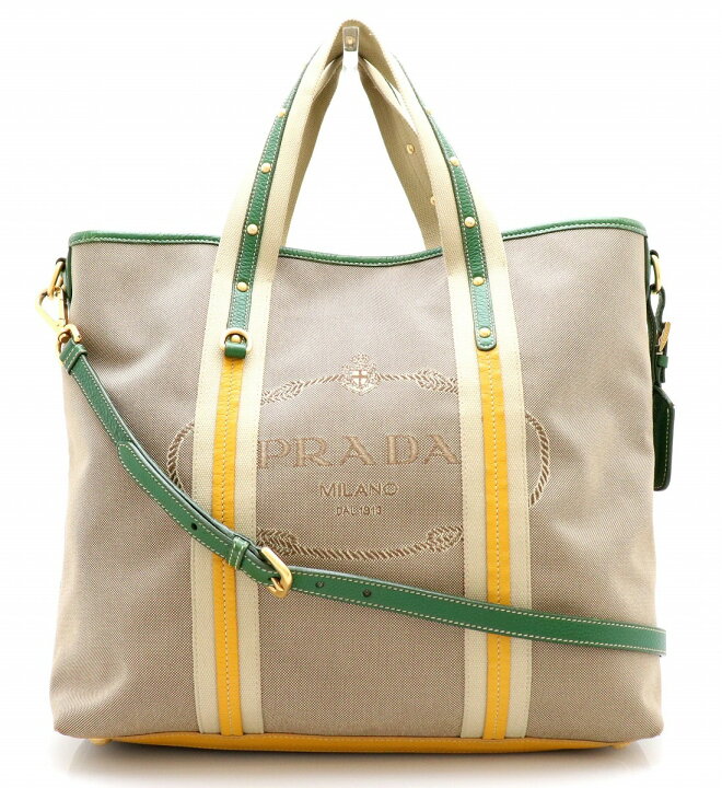 楽天市場】【バッグ】PRADA プラダ ロゴ ジャガード レザー トート  