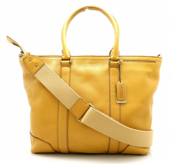 楽天市場 バッグ Coach コーチ メンズ トートバッグ ブリーカー ペブルド ビジネス トート 2way レザー 黄色 イエロー 中古 K Blumin 楽天市場店