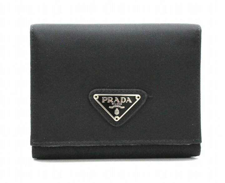 PRADA ブラックレザー 三つ折り財布 シルバー金具 - 三つ折り財布