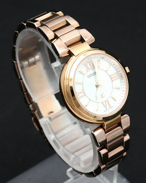 美品 CITIZEN シチズン XC ゴールド シェル文字盤 ソーラー 腕時計  