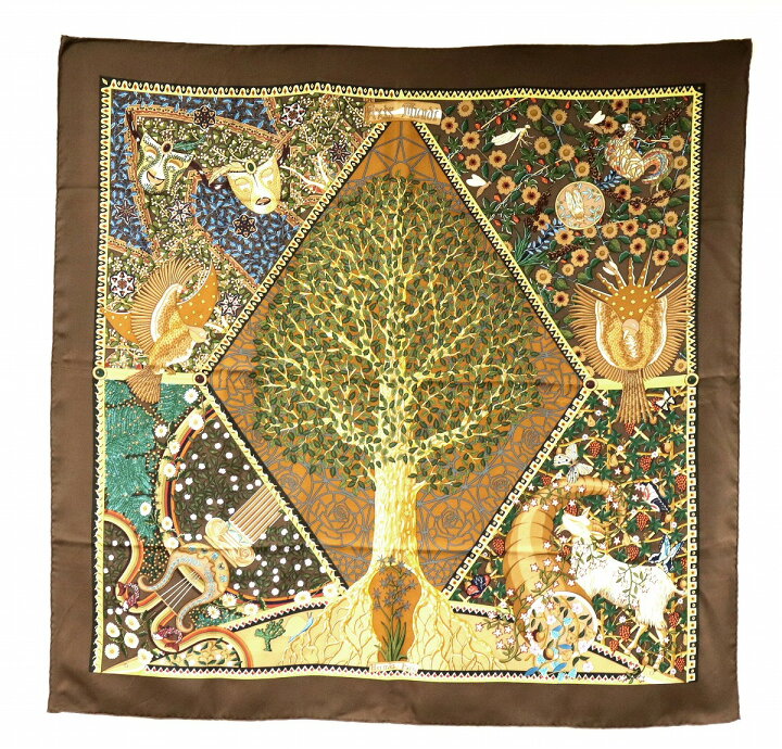 エルメス HERMES カレ90 スカーフ世界の中心軸 木のデザイン 