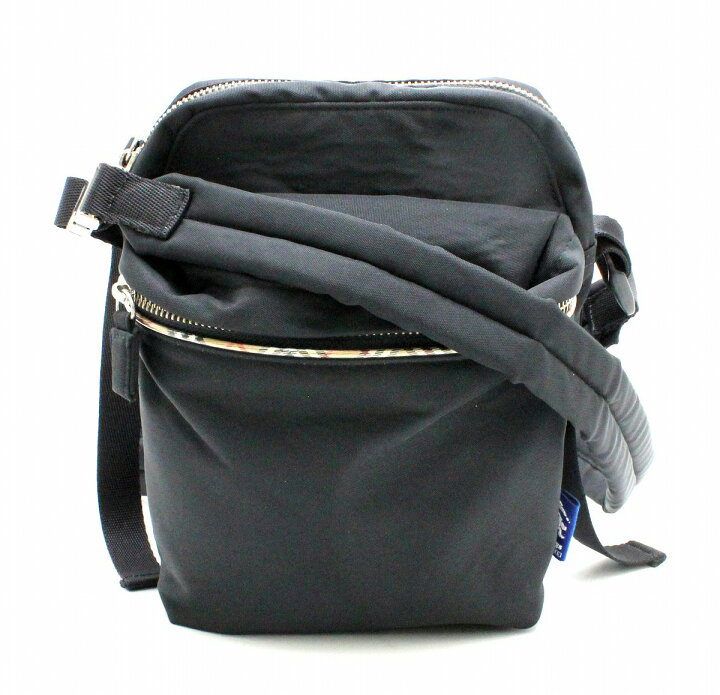 BURBERRY BLUE LABEL バーバリーブルーレーベル チェック柄 ショルダートートバッグ ナイロン レザー グレー ブラック L2720