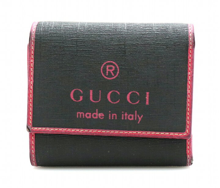 楽天市場 財布 Gucci グッチ ロゴ 3つ折財布 Pvc レザー 黒 ブラック ダークピンク 中古 U Blumin 楽天市場店