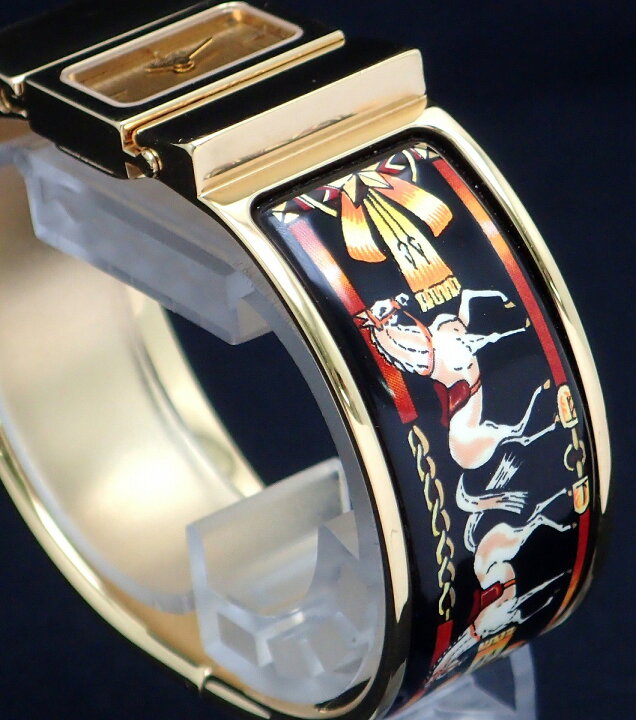 HERMES ロケ バングルウォッチ リストウォッチ 七宝焼き ゴールド文字  