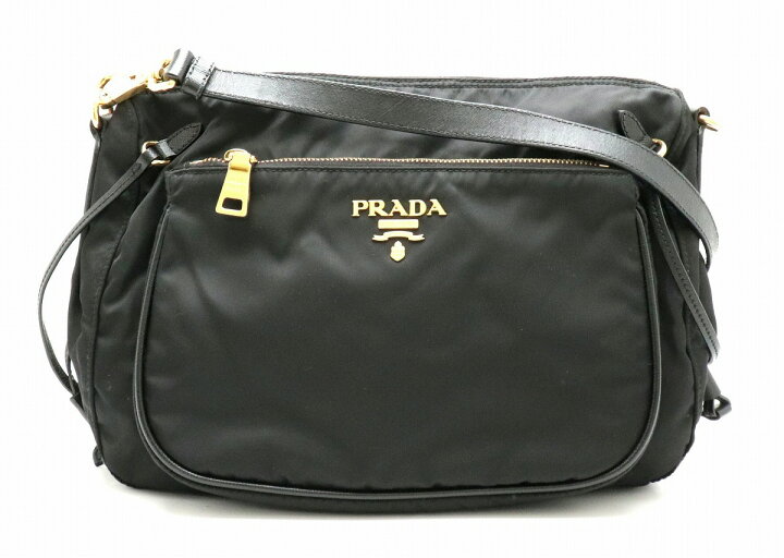 プラダ PRADA ショルダーバッグ メタルロゴ ナイロン レザー ブラック  
