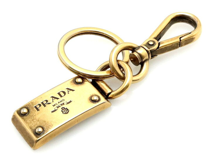 S8187M 良品 プラダ ロゴ文字 プレート キーリング 箱付き ITALY製  