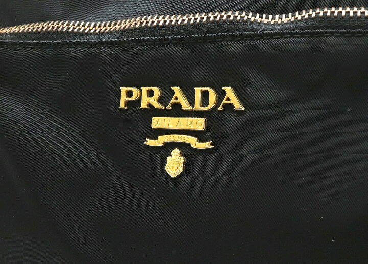 プラダ PRADA ショルダーバッグ メタルロゴ ナイロン レザー ブラック  