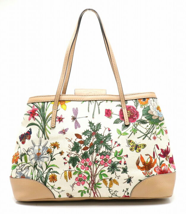 楽天市場 バッグ Gucci グッチ フローラ トートバッグ ショルダートート 花柄 キャンバス レザー ベージュ マルチカラー 50周年限定 中古 S Blumin 楽天市場店