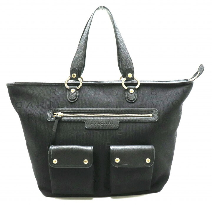【バッグ】BVLGARI ブルガリ マキシレッタレ ロゴマニア トートバッグ ハンドバッグ ショルダーバッグ ジャガードキャンバス レザー 黒 ブラック 27567 【中古】【s】 | Blumin 楽天市場店