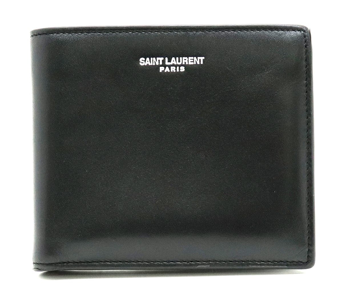 人気色 サンローラン 二つ折り財布 レザー ブラック 通販