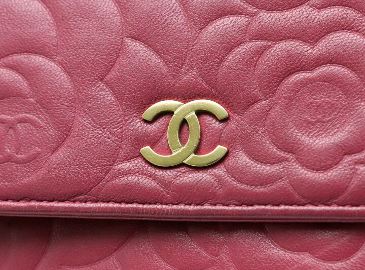 楽天市場 財布 Chanel シャネル カメリア チェーンウォレット チェーンショルダーバッグ 斜め掛け クラッチバッグ レザー ラムスキン ローズ ピンク 7421 中古 Blumin 楽天市場店