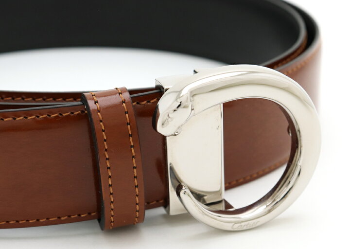 中古】 カルティエ Cartier ベルト 筋違い バックル ブラック ブラウン  