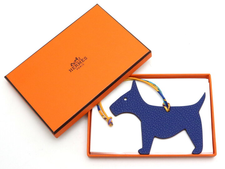 エルメス プティアッシュ 犬 いぬ チャーム ネイビー ブルー系 レザー  