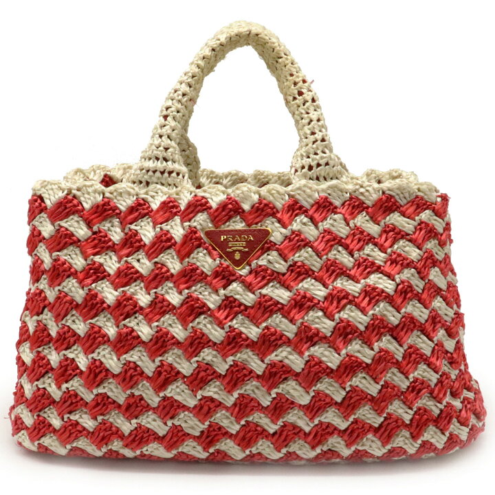 楽天市場】【バッグ】PRADA プラダ ラフィアクロケット ハンドバッグ  