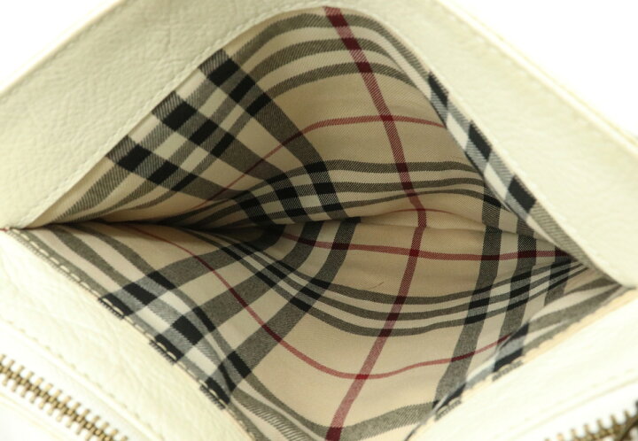 BURBERRY バーバリー ショルダー 斜め掛け エナメル レザー 白 【公式 