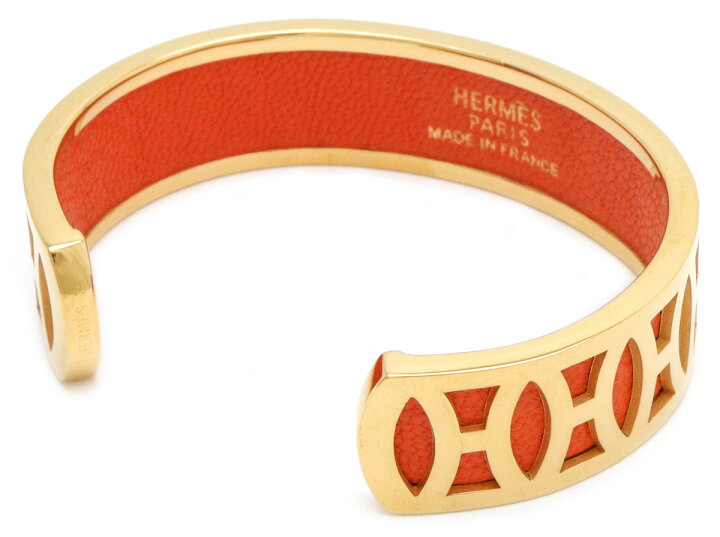 楽天市場】【ジュエリー】HERMES エルメス ブレスレット バングル GP オレンジ レザー バングル ゴールドプレート