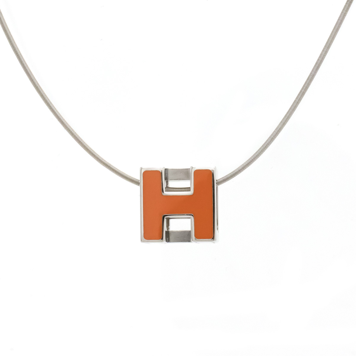 HERMES ヘラクレス ネックレス チョーカー オレンジ シルバー 極美品 