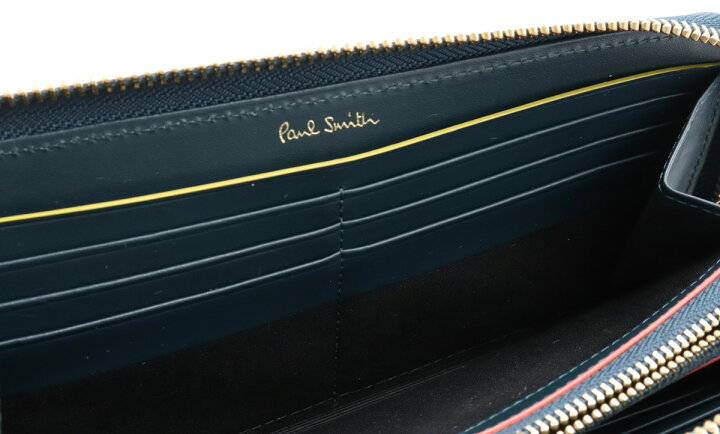楽天市場 財布 Paul Smith ポール スミス ポールスミス インセットストライプ ラウンドファスナー 長財布 レザー ネイビー 紺 マルチカラー Psq156 中古 Blumin 楽天市場店