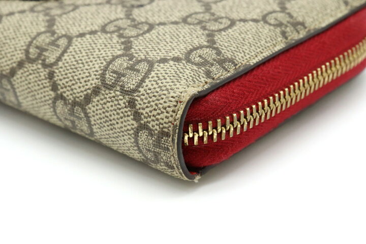 楽天市場 財布 Gucci グッチ Ggスプリーム ハート スネーク ヘビ 蛇 刺繍 ラウンドファスナー 長財布 Pvc レザー ベージュ レッド 赤 中古 Blumin 楽天市場店