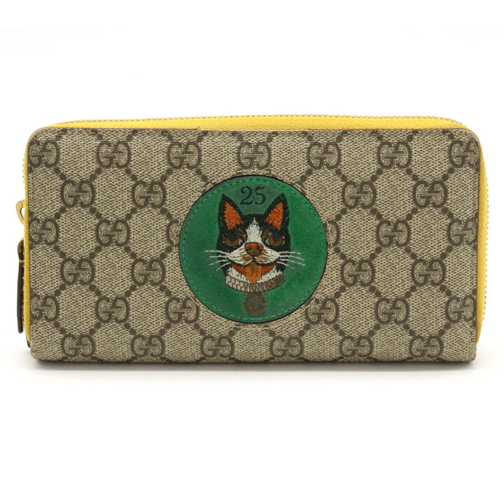 楽天市場 財布 Gucci グッチ Ggスプリーム Bosco ボスコ 犬 刺繍 ラウンドファスナー長財布 Pvc レザー カーキベージュ イエロー 黄色 中古 Blumin 楽天市場店