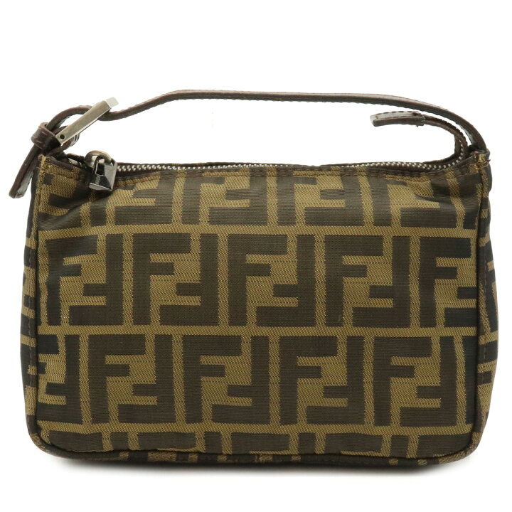 フェンディ FENDI ズッカ柄 ハンドバッグ キャンバス レザー ブラウン  