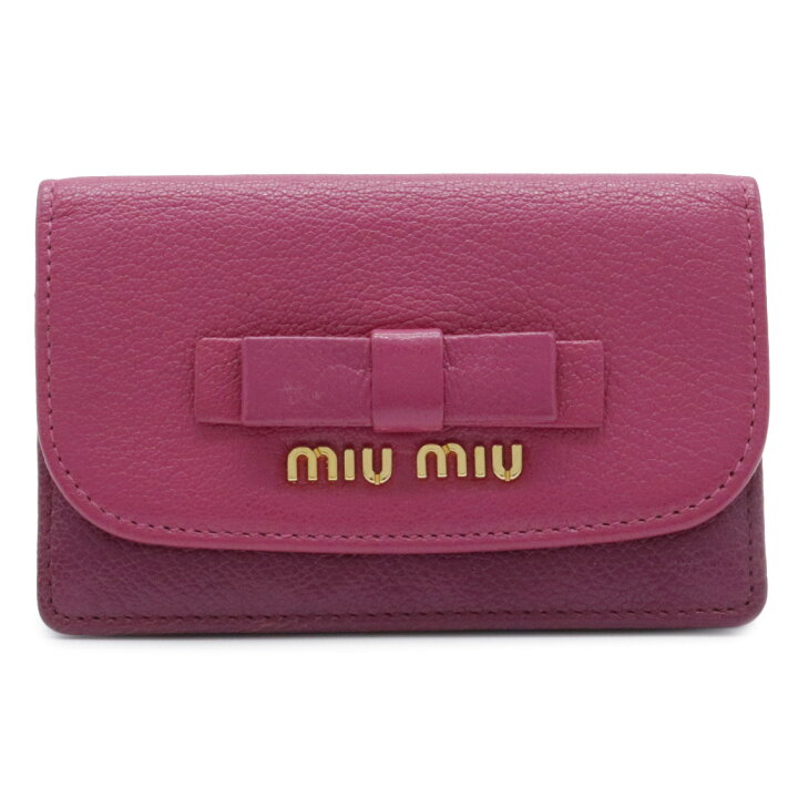 miu miu ピンク レザー カードケース マドラスレザー リボン ピンク系  