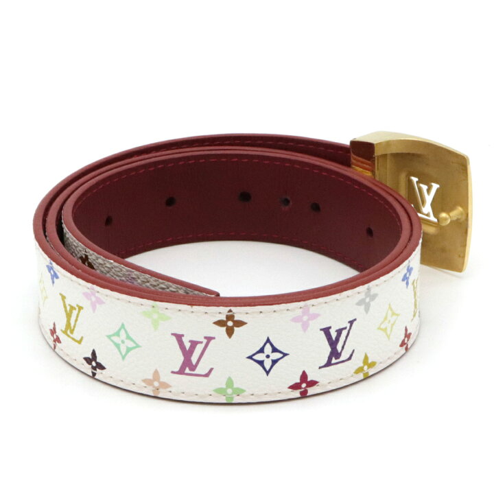 ルイヴィトン モノグラム マルチカラー サンチュール レザーベルト 白  