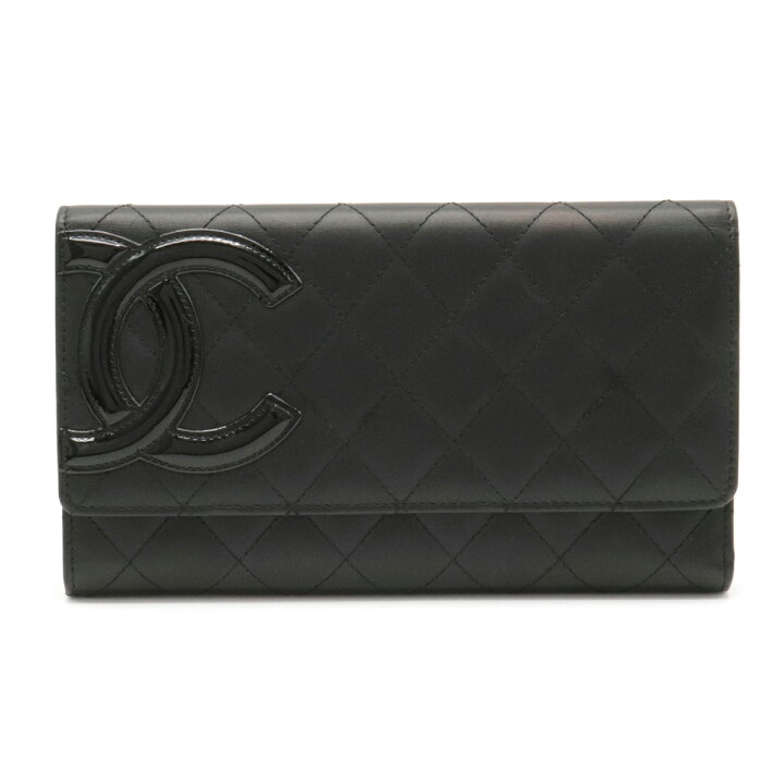 楽天市場 財布 Chanel シャネル カンボンライン ココマーク 3つ折財布 三つ折り長財布 カーフスキン レザー エナメル 黒 ブラック ピンク 6645 中古 Blumin 楽天市場店