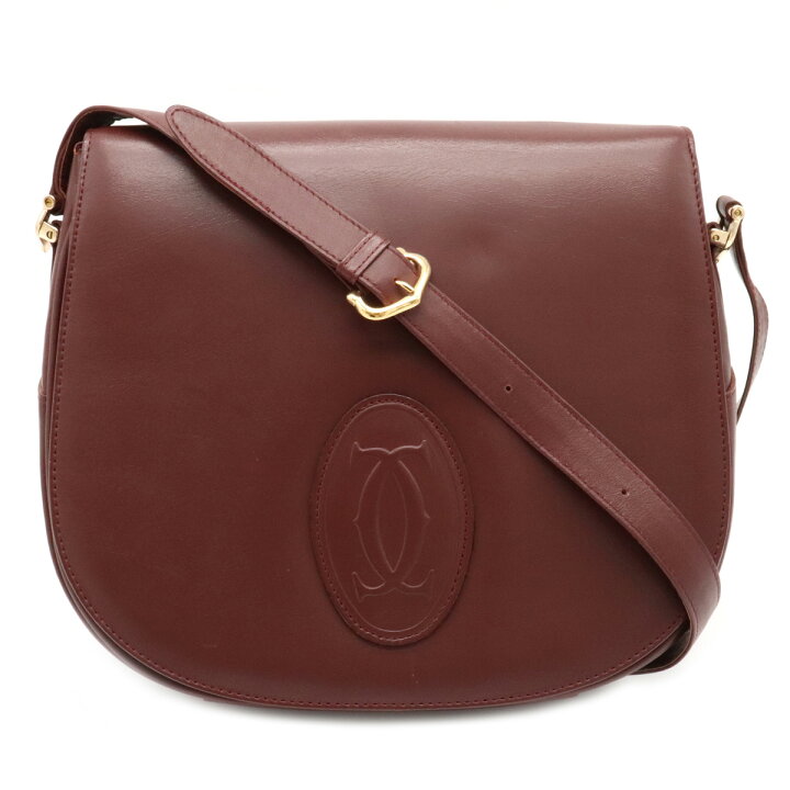 カルティエマストラインゴールド金具レザーショルダーバッグボルドー  