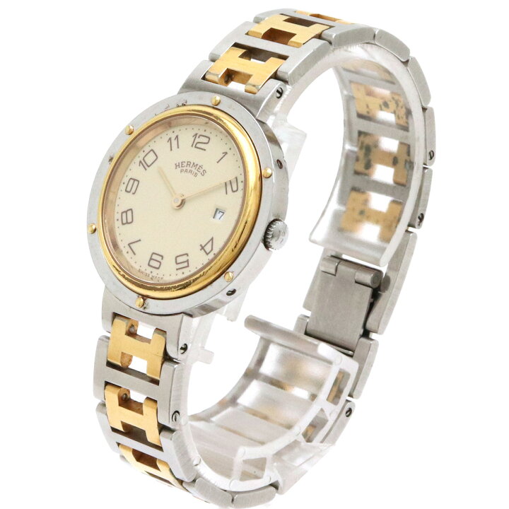 エルメス クリッパー ボーイズサイズ クオーツ SS / GP ホワイト  