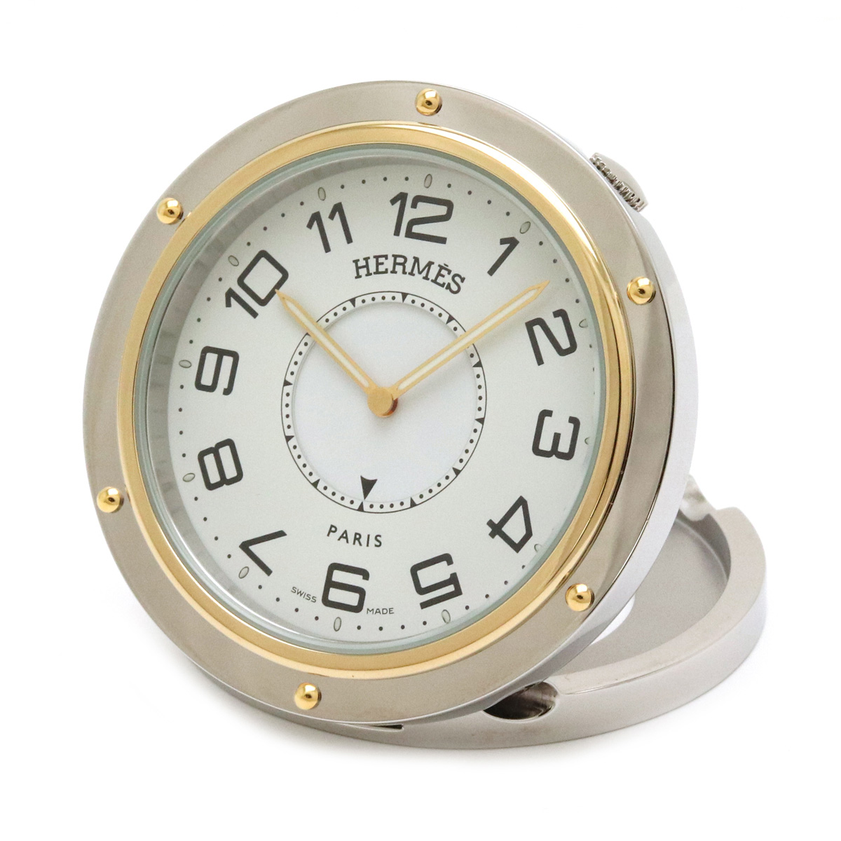 エルメス クリッパー トラベルクロック ホワイト文字盤  コンビ 置き時計 クォーツ 腕時計   中古    楽天市場店